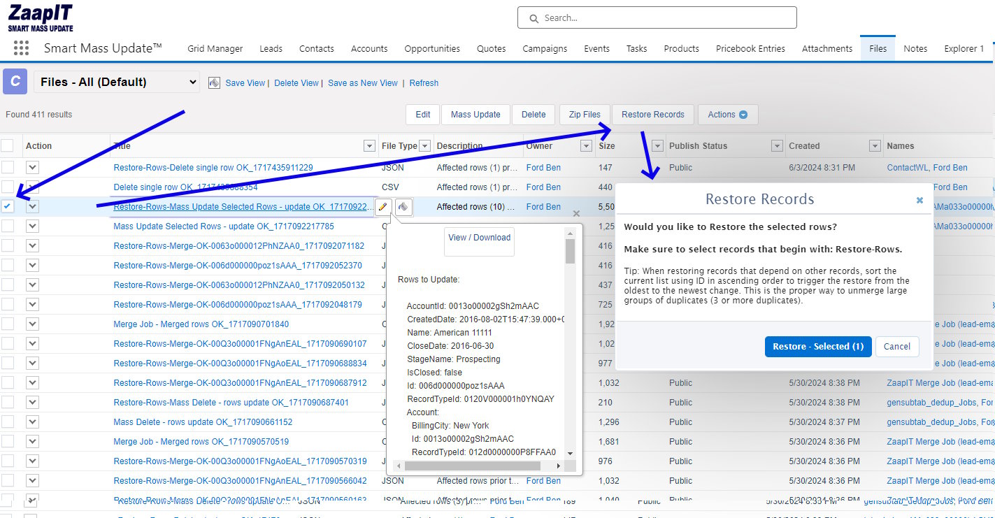 Restore Merge Job - undo merges for Salesforce