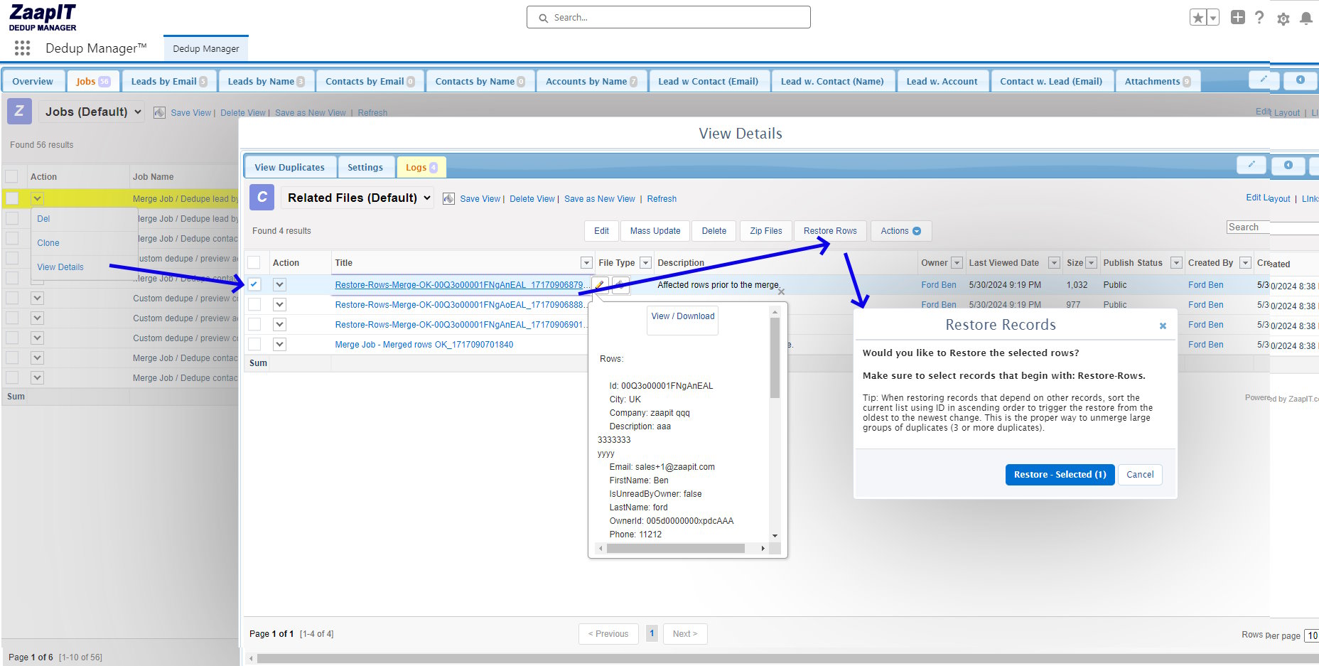 Restore Changes Job - undo chnages for Salesforce